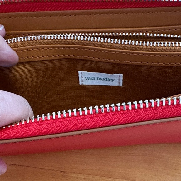 NEW Vera Bradley Red Leather Continental Wallet Goji Berry Red Zip Around Zippy - Picture 7 of 11